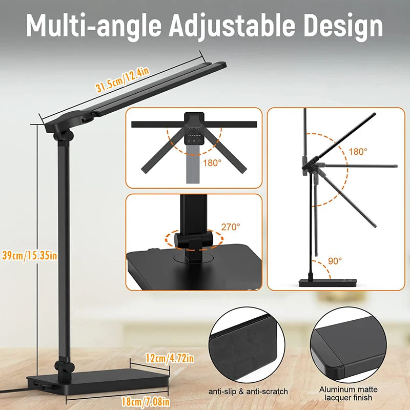 Double Head LED Desk Lamp,Dual Swing-arm Table Lamp for Home Office,5 Color Modes and 5 Dimmable,Modern Eye-Caring Piano Lamp