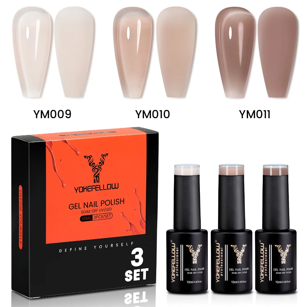 NEW YOKEFELLOW 10ml Crystal Jelly Nude Red Pink Gel Nail Polish Transparent Semi-permanent UV Gel Nail Art Soak Off Gel Varnish