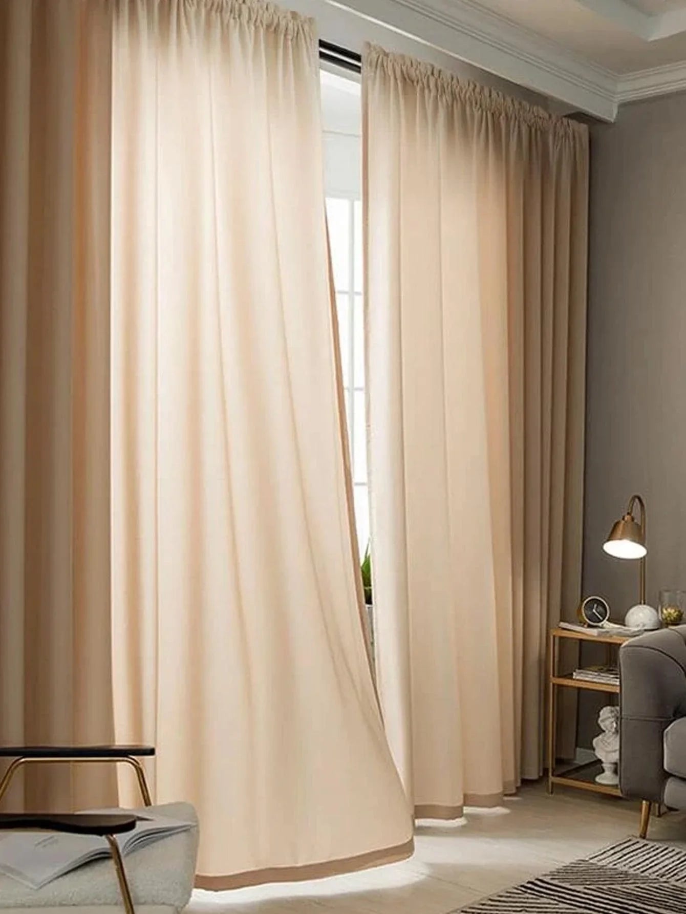 Bedroom and Living Room 1PC Solid Brown Simple Light-transparent Opaque Curtains