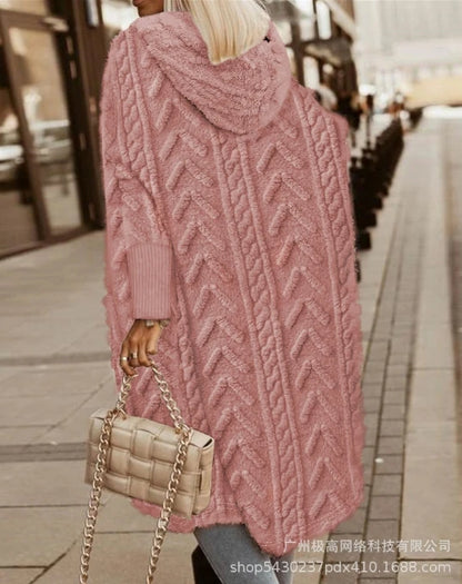 Women's Lazy Cardigan 2025 Autumn winter Latest Fuzzy Textured Hooded Longline Coat Jacket Solid color Long sleeved Open Front