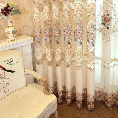 Luxurious Beige Peony Embroidery Curtains for Living Room Semi-Blackout Curtains for Bedroom Villa Hotel Decoration M258#40