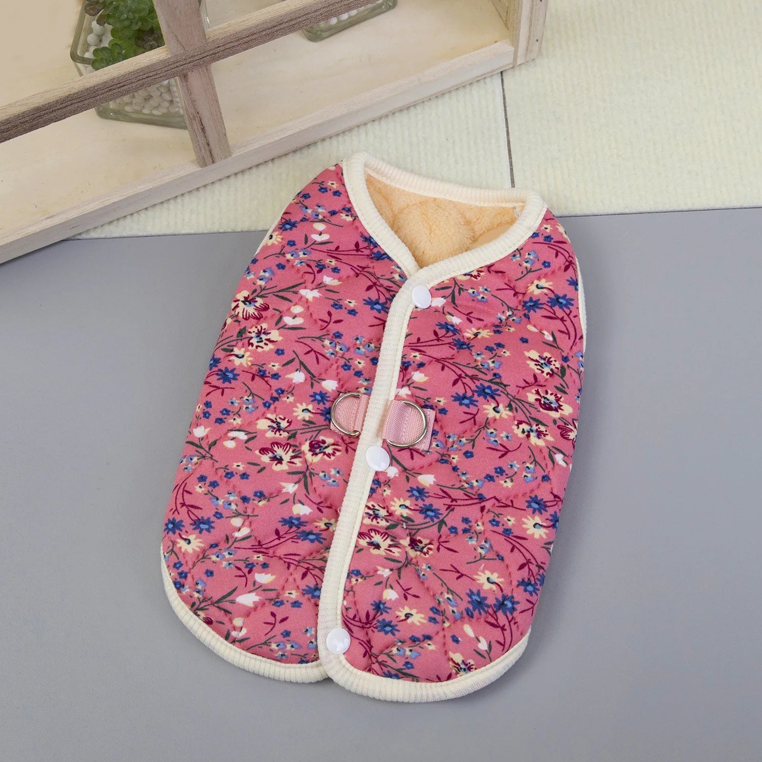 Winter Flower Pattern Pet Jacket Pet Dog Costume Navy Pink Sleeveless Vest Jacket Warm Comfortable Floral Cotton Vest Small Dog