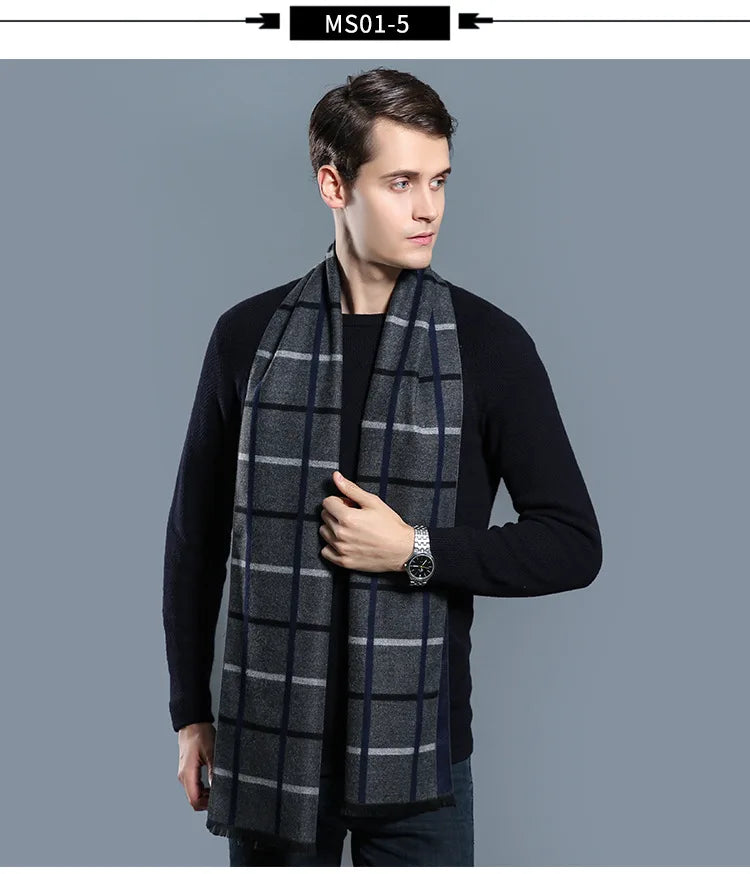 Designer Brand Plaid Men's Cashmere Scarf Winter Warm Scarves Shawls Casual Business Long Wraps Pashmina Christmas Gift for Man