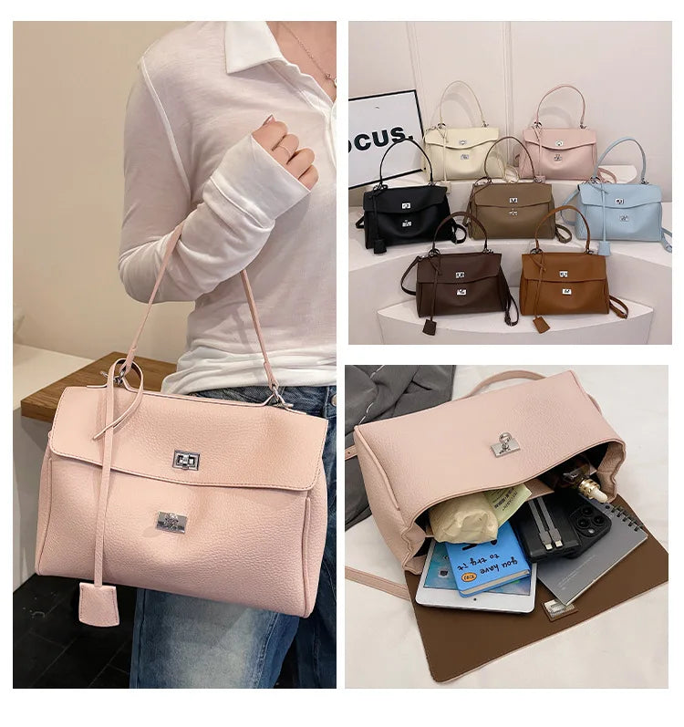 Casual Large Capacity Lychee Pattern Single Shoulder Slant Cross Bag Versatile Underarm Bag Simple Stylish Tote Bag