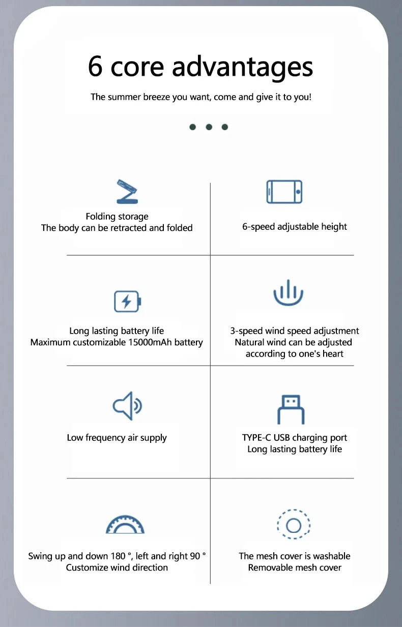 Portable Oscillating Standing Fan with Remote Controller Foldable Desk Fan Rechargeable Battery Powered Pedestal Fan for Camping
