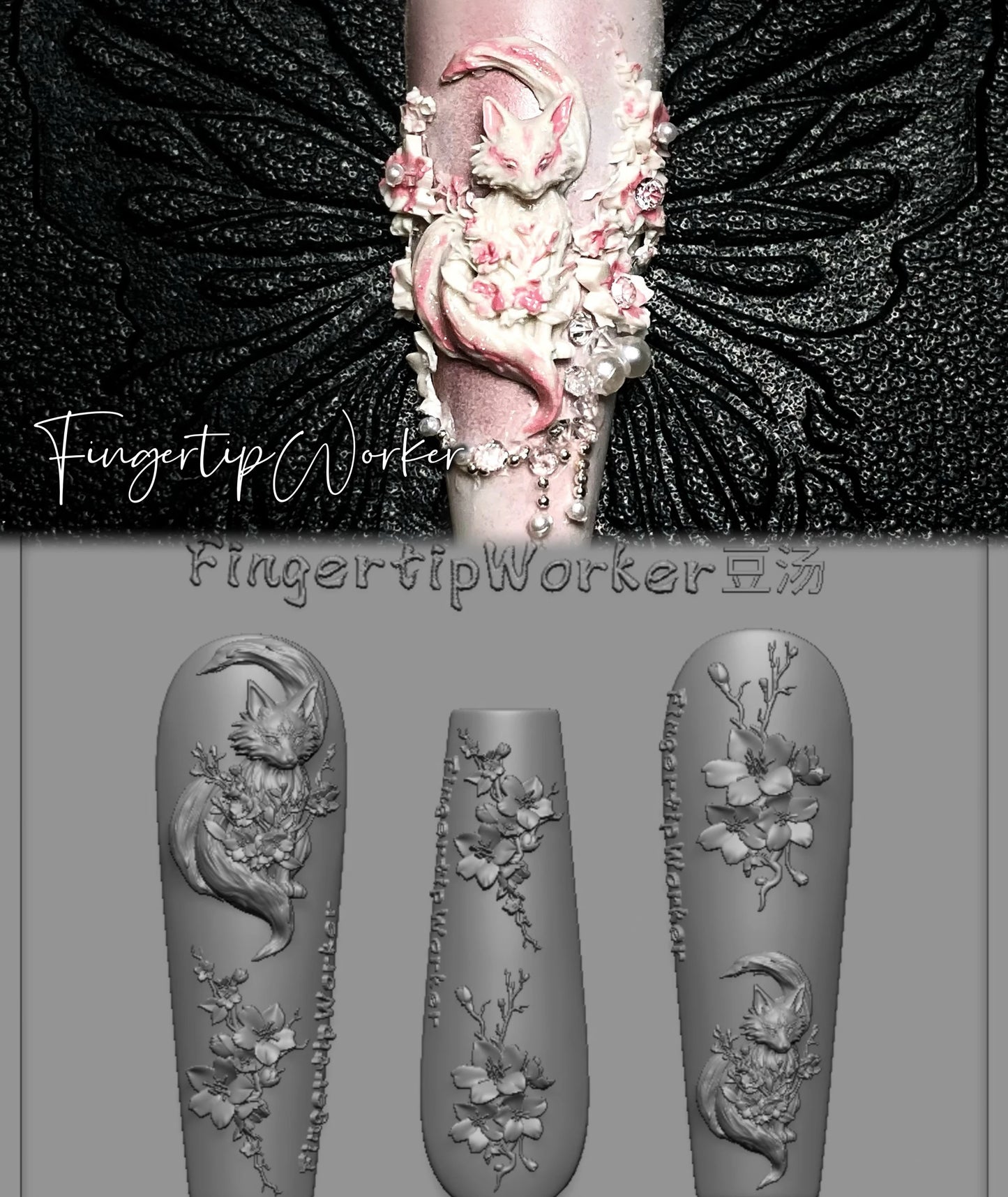 1Pc Chain Ice Flower Fox Spoon Fork Dragon Snake Butterfly 3D Acrylic Mold Nail Art Decorations  DIY Design Silicone Nails Mold