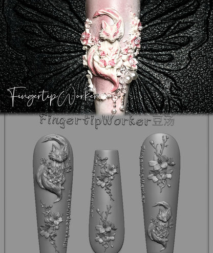 1Pc Chain Ice Flower Fox Spoon Fork Dragon Snake Butterfly 3D Acrylic Mold Nail Art Decorations  DIY Design Silicone Nails Mold