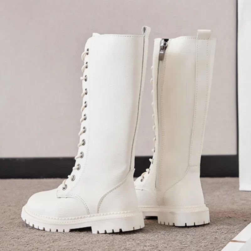 Girls Long Boots Children Knee-High Fashion Motorcycle Boots Rubber Soft Platform for Princess Kids High Boots Classic Winter