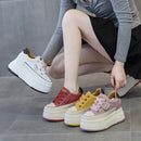 Fujin 9cm Cow Suede Genuine Leather Women Vulcanized Shoes Platform Wedge Skate Boarding High Brand Heels Casual Summer Shoes