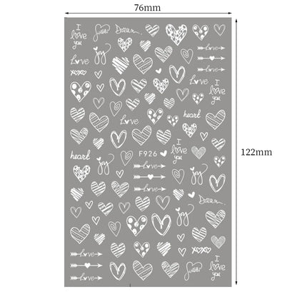 1Sheet 3D Red Heart Laser Nail Sticker Black Letter Star Line Self-Adhesive Slider Valentine's Day Series Nail Decals Decoration