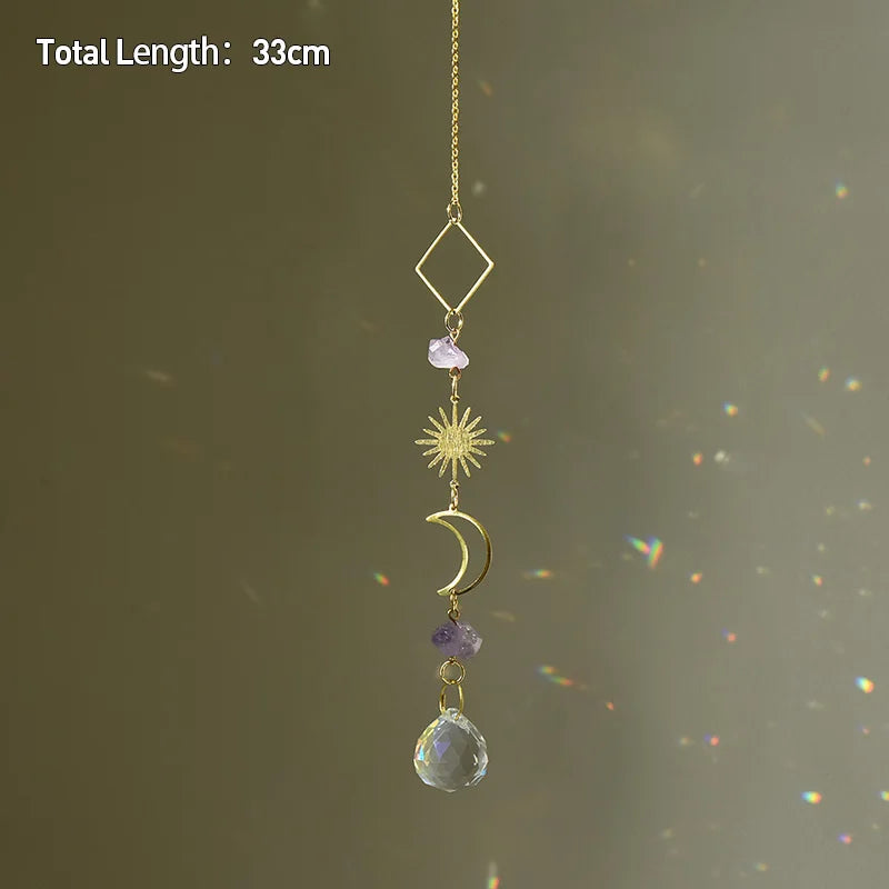 Colgante de cristal para jardín, atrapasol, campanillas de viento, prisma arcoíris, cadena de cristal para ventana, campana colgante, árbol de Navidad, decoración del hogar