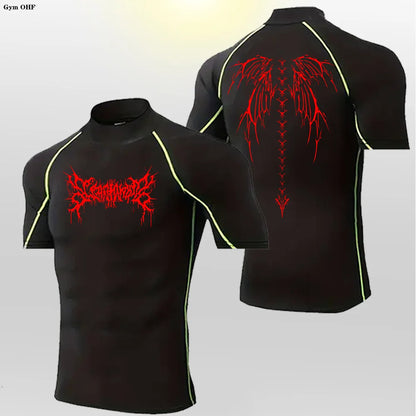 Camisetas esportivas masculinas de gola alta, fitness rápido, corrida, manga curta, tops de compressão, casual, ciclismo ao ar livre, calças respiráveis