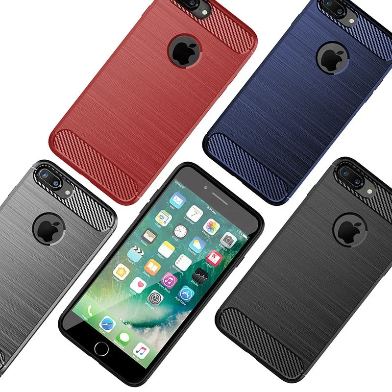 Funda para iPhone 7 8 PLus Funda de silicona TPU Parachoques a prueba de golpes Cubierta de carbono para iPhone 7 8 7P 8P 7Plus 8Plus Funda Capa Coque