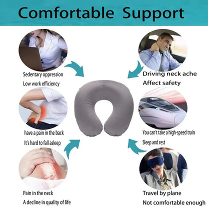 Almohada de cuello en forma de U, inflable, para aliviar la fatiga, para viajes, reposacabezas de vuelo, cojín para dormir en forma de U para avión.