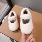 Children Fur Shoes 2025 Winter Kids Warm Plush Shoes For Girl Flat Loafers Moccasins Girls Casual Shoes Khaki, Beige