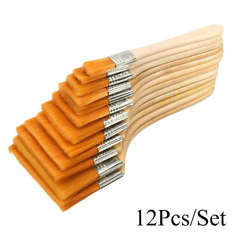 12pcs/set Memory Nylon Paint Brushes Set for Acrylic Oil Drawing Watercolor Wooden Painting Brush Tools Art Supplies