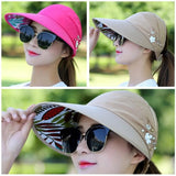 Fashion Women's Ladies Summer Vacation Wide Brim Foldable Sun Hat Anti-UV Beach Visor Caps Casual Hats
