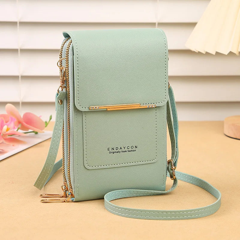 Cartera para teléfono móvil con pantalla táctil, de piel sintética, para mujer, minibolso de hombro con solapa, tipo bandolera, pequeño