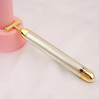 Barra de belleza facial adelgazante de oro de 24 quilates, masajeador facial reafirmante con pulso, herramienta vibratoria para reafirmar la piel y eliminar arrugas.