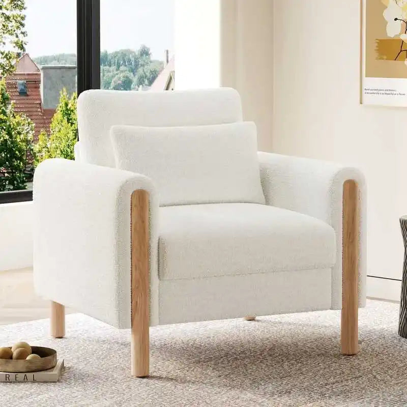 Modern armchair with thick cushions and a soft seat, suitable for reclining in the living room, office, or bedroom.