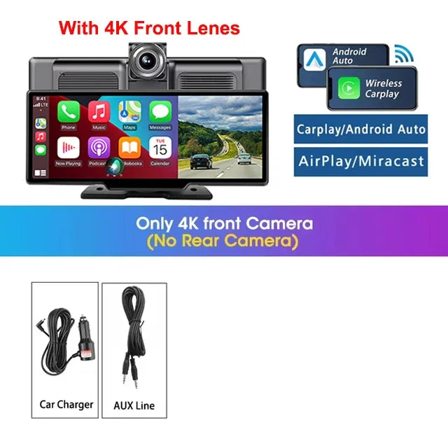 Srnubi 10.26" Dash Cam Rearview Carplay Android Auto 4K DVR Navigation Player Dual Lens Recorder Dashboard WIFI BT