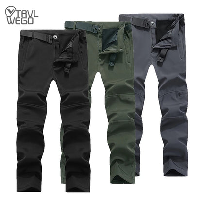 TRVLWEGO Winter Men Camping Hiking Pants Travel Soft Shell Warm Waterproof Fleece Windproof Outdoor Skiing Trekking Trousers