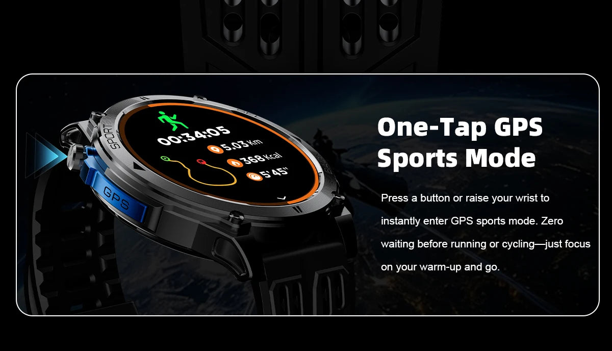 Novo Smartwatch Masculino T-RX4 Ultra GPS 2026 – Posicionamento GPS de 6 satélites, resistência à água 10ATM, bateria de 850mAh, bússola e mais de 170 modos esportivos.