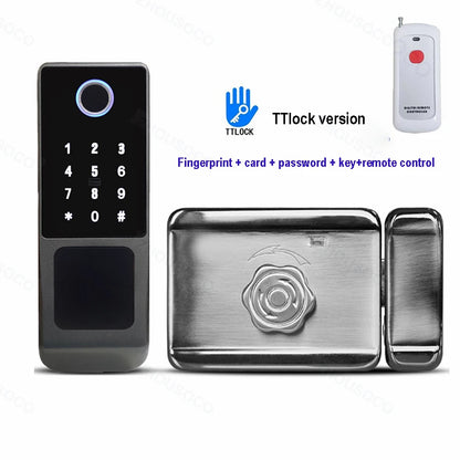 Tuya WIFI Double Side Fingerprint Lock Waterproof Outdoor Gate Passcode Rfid Card Keyless Smart Door Lock
