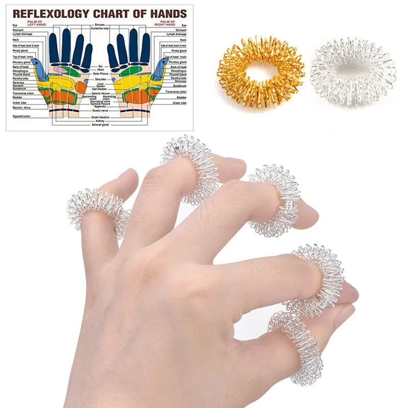 Juego de 10 anillos de acero inoxidable para masaje de dedos, anillo de acupuntura para terapia, relajación de manos, circulación sanguínea, alivio del dolor, cuidado de la salud.