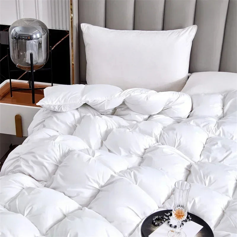 High Grade 100% White Goose Down Quilt Winter Warm Feather Duvet Queen King Cozy Lightweight 3D Bread Comforter Pinch Pleated