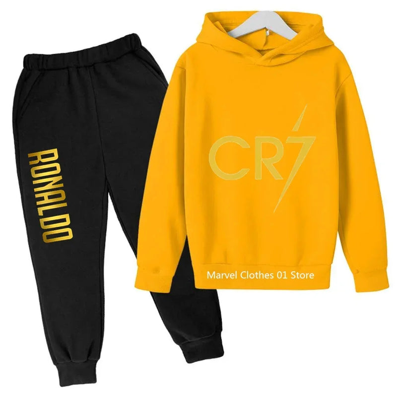 2024 Cristiano Ronaldo CR7 Cosplay Costumes Kids Football Idol Hoodie Set Pants Kids Boys High Quality Tops Girls Clothing Sets