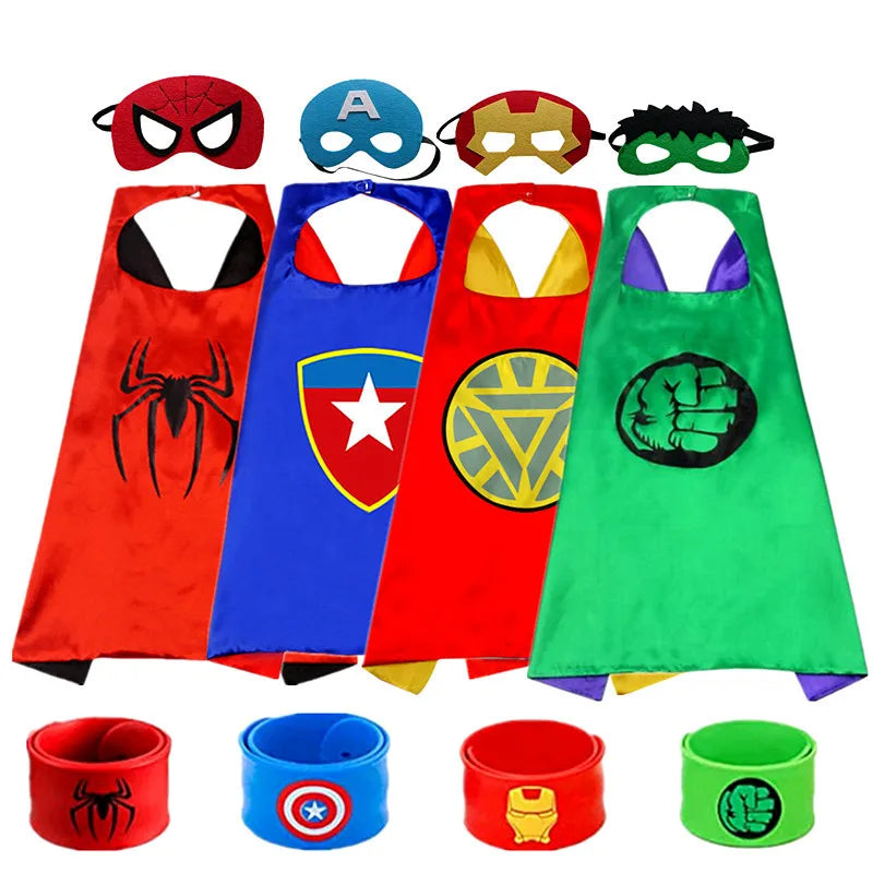 4-piece Set Kids Superhero Cape with Snap Bracelet and Movie Character Mask for Halloween Costume Party Performance