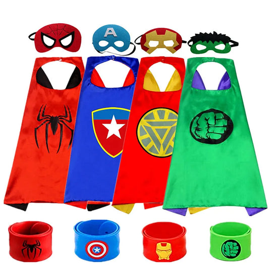 4-piece Set Kids Superhero Cape with Snap Bracelet and Movie Character Mask for Halloween Costume Party Performance