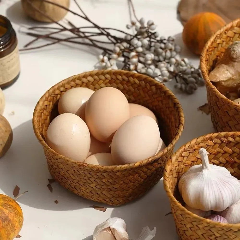 Imitation Rattan Rattan Storage Baskets Sundries Organizer Home Desktop Decoration Kitchen Storage Basket Vegetable Fruit