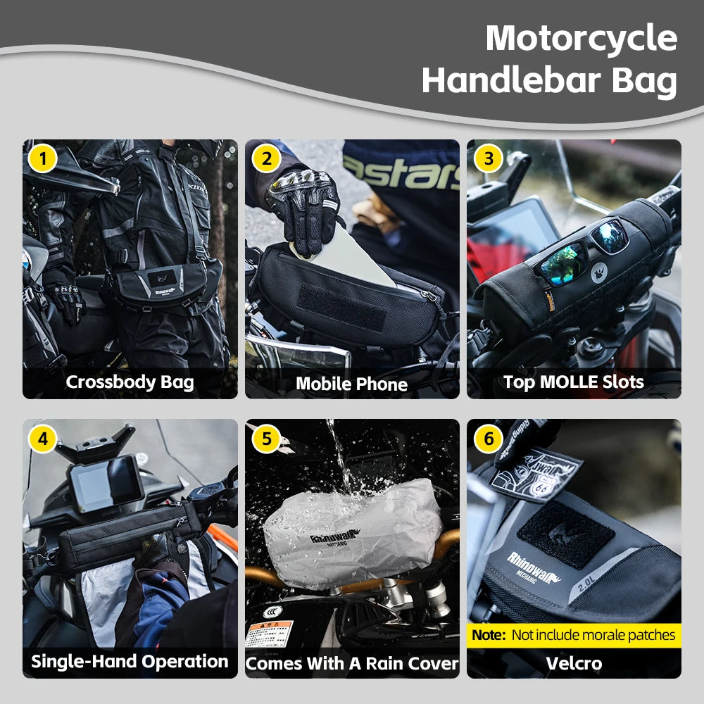 Rhinowalk Motorcycle Handlebar Bag Waterproof Universal Storage Bag Travel Motor Accessory For BMW1250ADV KTM890 CF450 Kawasaki