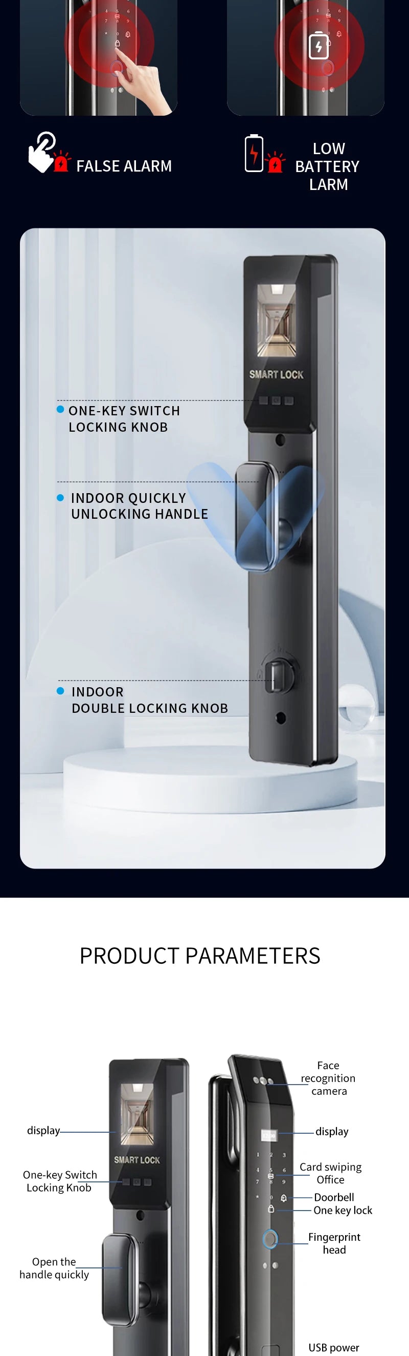 3D Face Smart Door Lock Biometric Recognition Fingerprint Password IC Card APP Wifi Lock Unlock for Home House Apartment