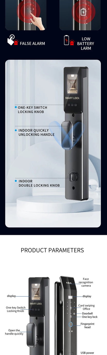 3D Face Smart Door Lock Biometric Recognition Fingerprint Password IC Card APP Wifi Lock Unlock for Home House Apartment