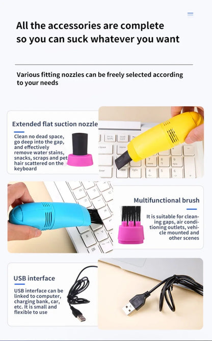 Mini aspiradora USB, cepillo para teclado, limpiador de carcasa de portátil, cepillo para polvo, aspiradora USB portátil, herramienta de limpieza de computadora