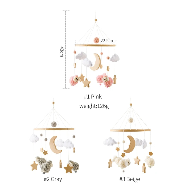 Crib Mobile Bed Bell Wooden Baby Rattles Soft Felt Cartoon Animal Bed Bell Newborn Music Box Hanging Toy Crib Bracket Baby Gifts