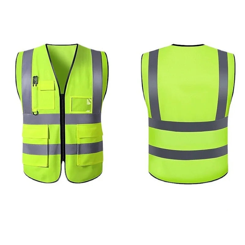 Unisex Reflective Safety Vest Multi-pocket Breathable Visible Uniform Traffic Railway Coal Miners Racing Running Working