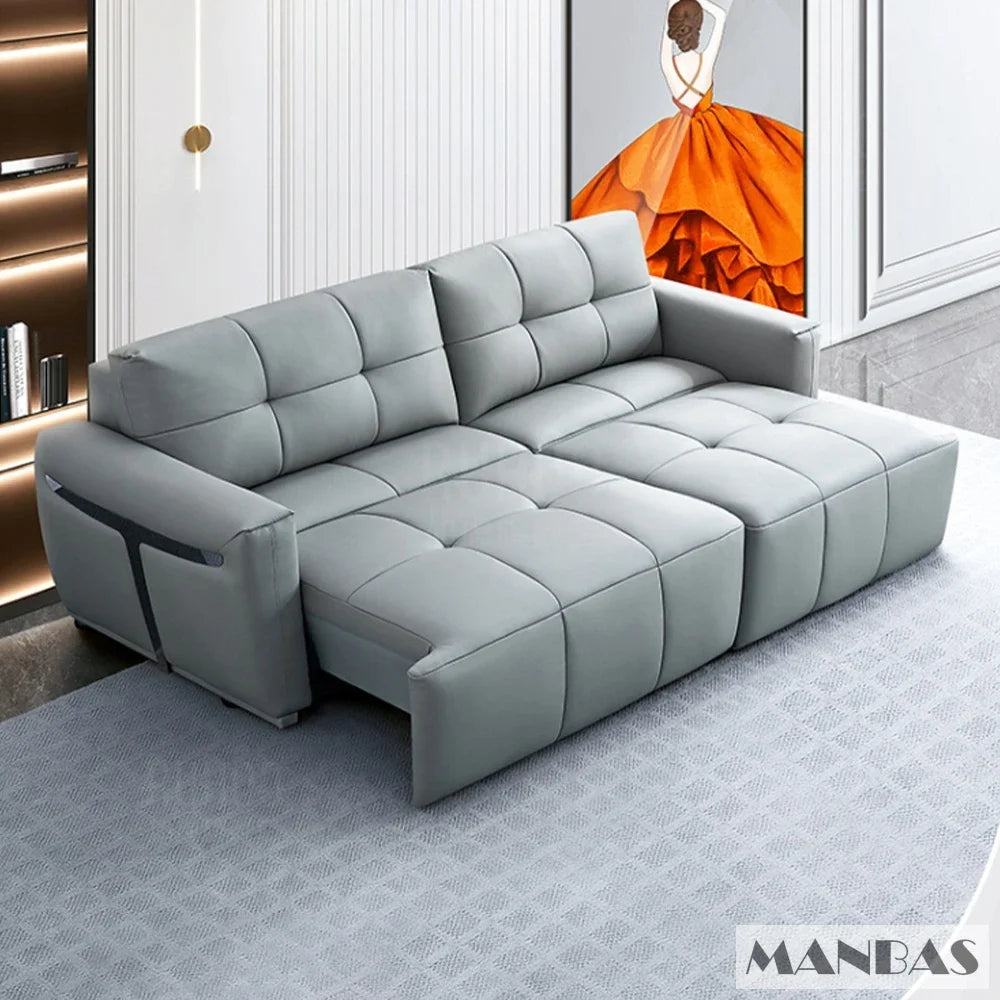MINGDIBAO Electric Convertible Sofa Bed Italian Genuine Leather Sleeper Couch Multifunction Folding Sofas Beds for Cinema Room