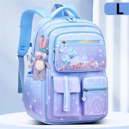 Primary Bow Knot Schoolbag With Rabbit Pendant For Girls Orthopaedics Kids Backpack Kawaii Waterproof School bag