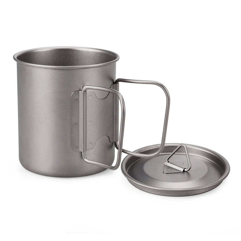 Taza de agua ultraligera de titanio Lixada con asa plegable, portátil para exteriores, camping, picnic, 300 ml/350 ml/550 ml/650 ml
