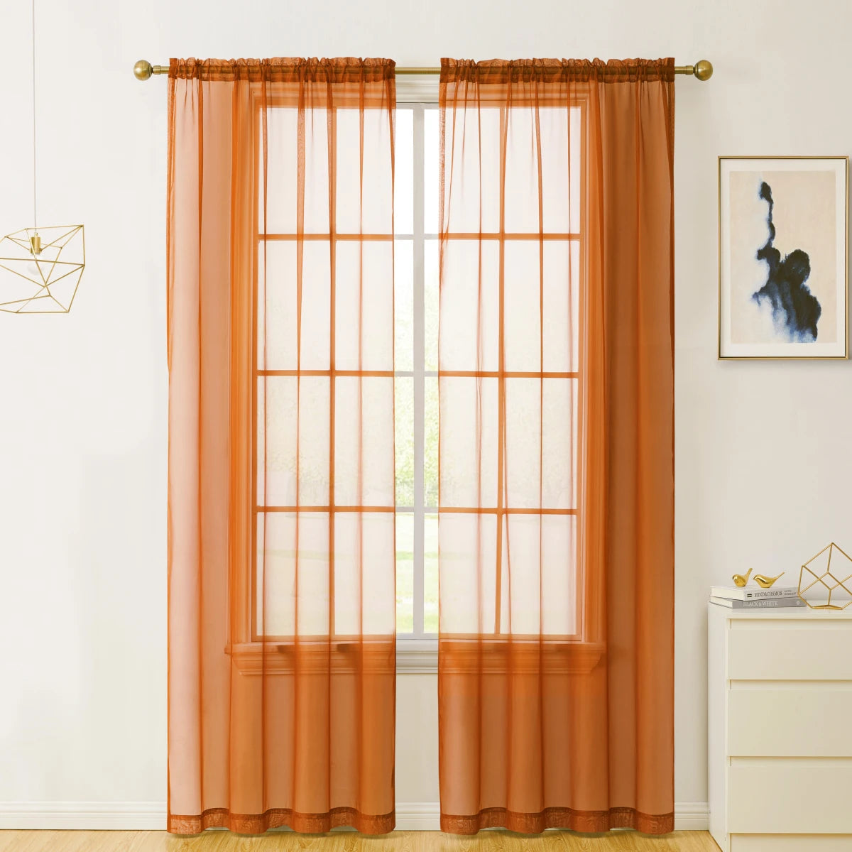 2PCS, Sheer White Curtains 2 Panels Set,  Rod Pocket Voile Fimly Sheer Drapes for Living Room/Bedroom
