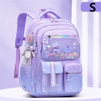 Primary Bow Knot Schoolbag With Rabbit Pendant For Girls Orthopaedics Kids Backpack Kawaii Waterproof School bag