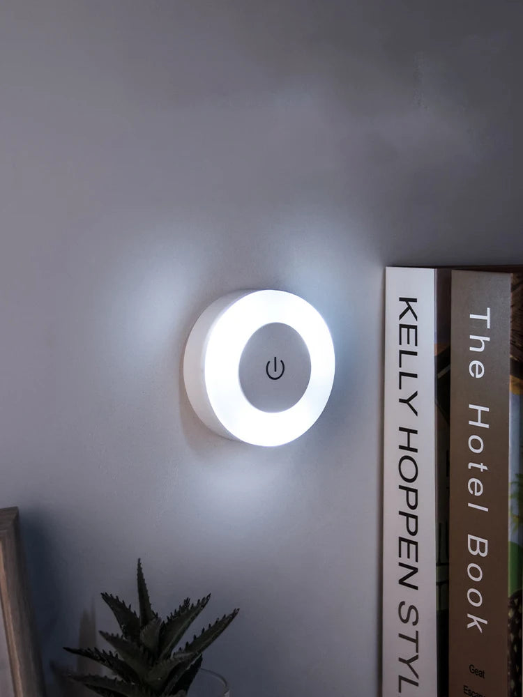 Energy Saving Led Touch Sensor Night Lights USB Rechargeable Magnetic Wall Light Room Aisle Bedroom Round Portable Night Lamp