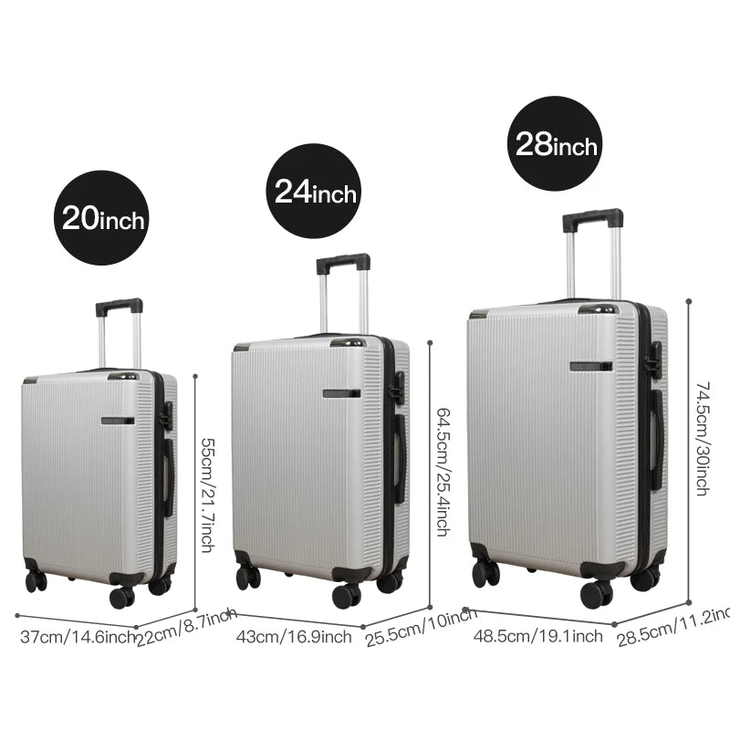 2025 Luggage Set 3-Piece 20' 24' 28' Suitcase Travel Bag with Multi-Directional Wheels Password Lock Large Capacity Carry on