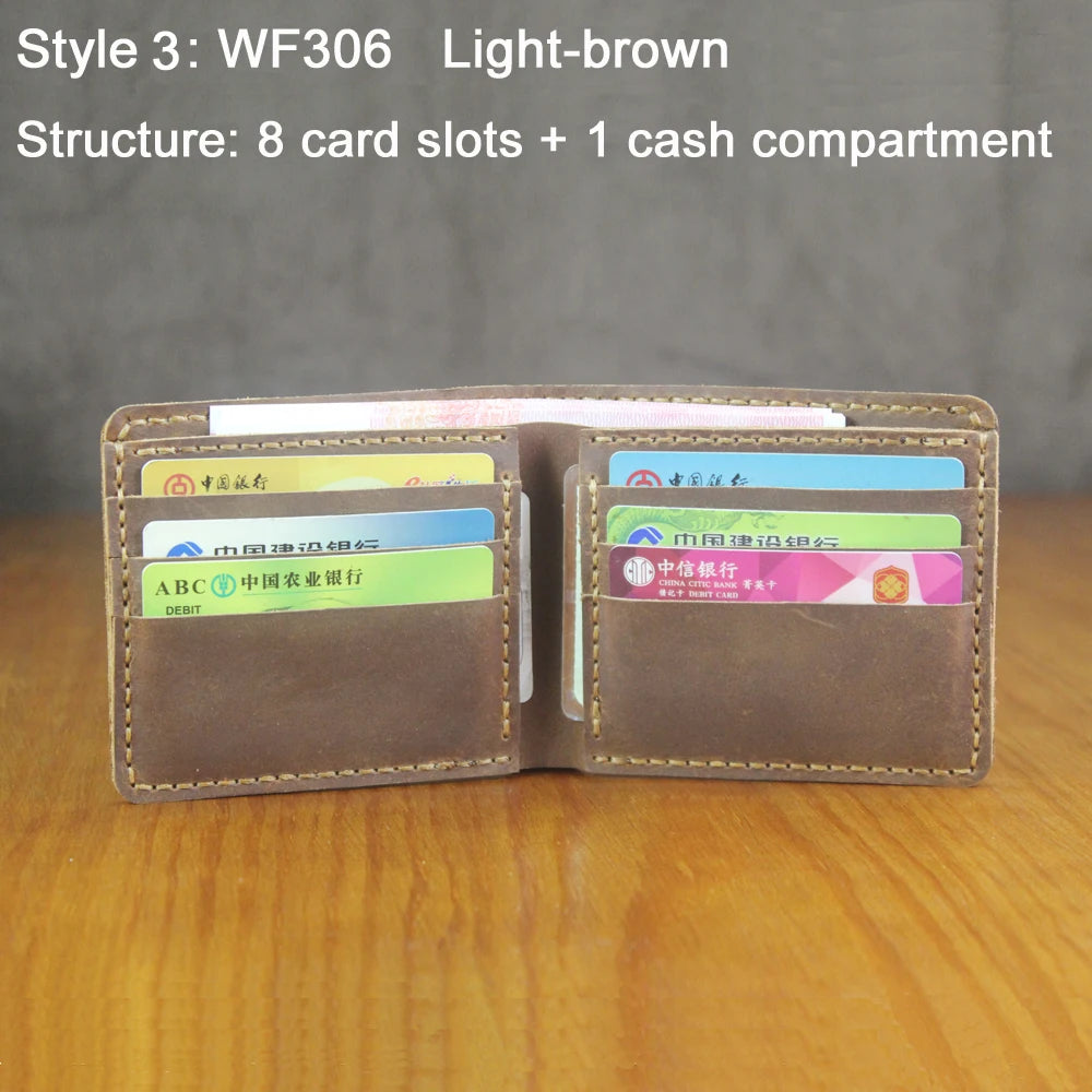 Luxury Handmade 100% Genuine Leather Men Wallet Purse Short Money Clip with Coin Pocket Male Money Bag Multi-Card Wallet Vintage