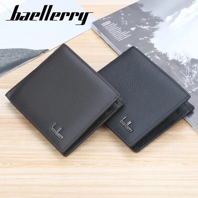 Baellerry Men Genuine Cow Leather Wallet Card Holder Male Purse Short with Coin Pocket Leather Wallets for Men