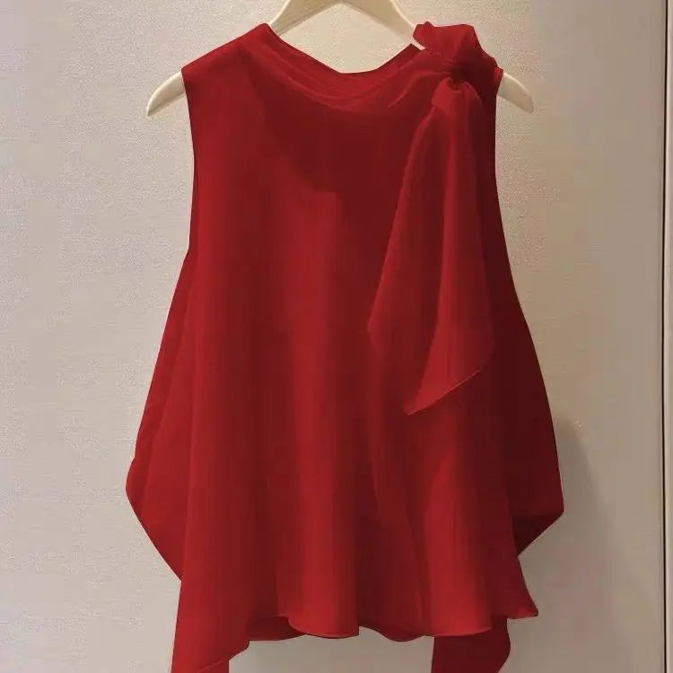 Fashion Beautiful White Bow Sleeveless Top for Women 2026 Summer New All-match Shirt Y2k Tanks Loose Blusas Mujer Blouse